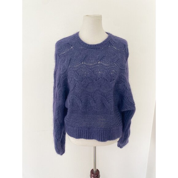 Farm Rio Cable Knit Sweater Wool Blend Blue - Picture 2 of 13